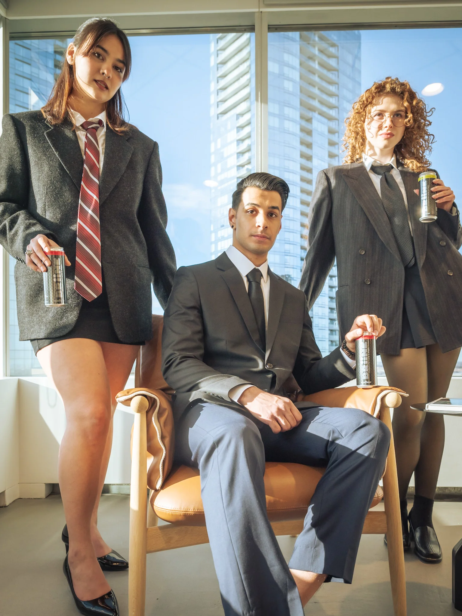 Sagar Shabbir — seated in suit, Brine commercial campaign, Toronto skyline